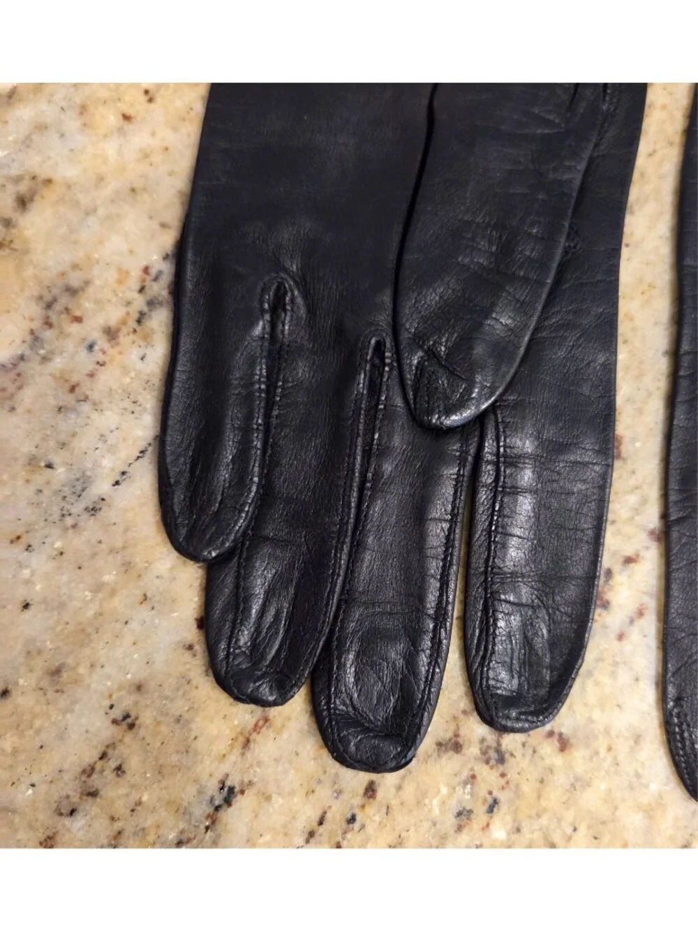 Vintage Womens Size S 6.5 Black Leather Formal Short Gloves Eyelet Flower